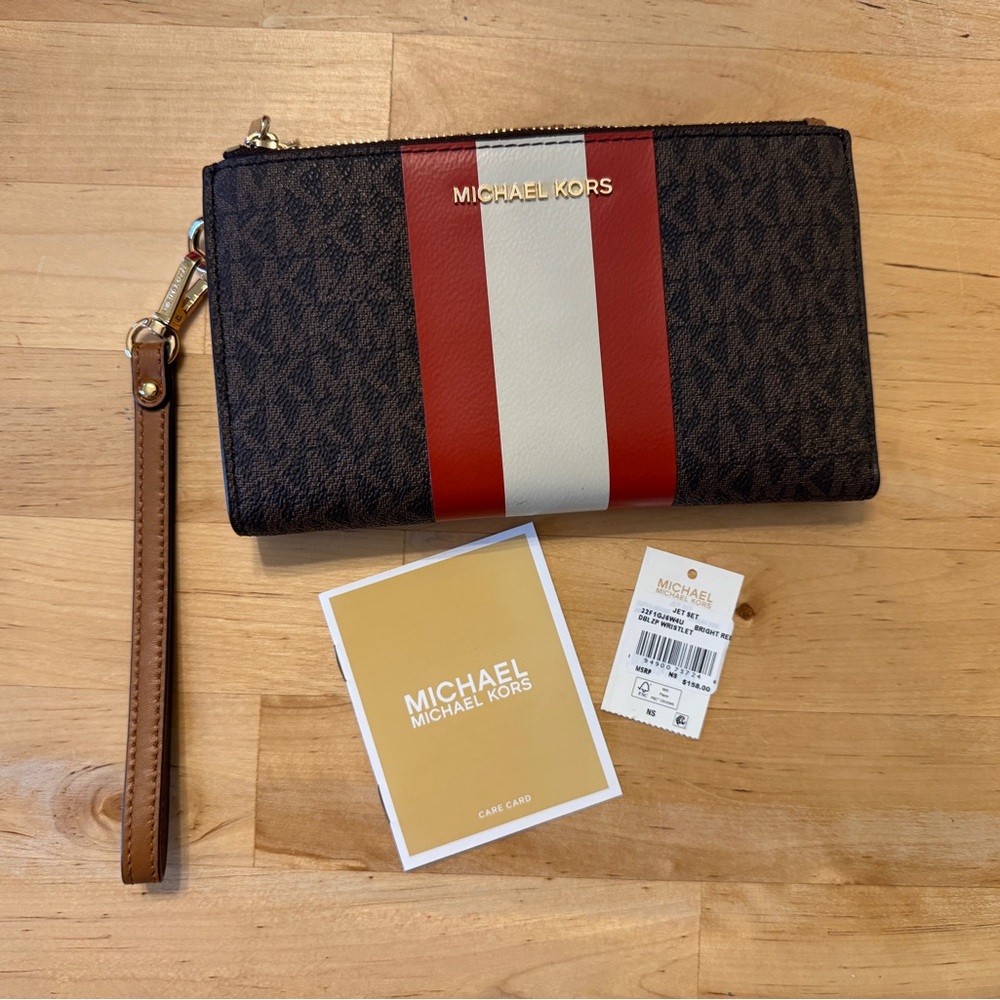 NWT Authentic Michael Kors Adele Logo Stripe Smartphone Wallet